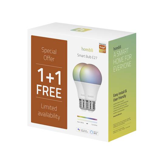 Hombli RGB snjallpera - 9W E27 - 2 stk