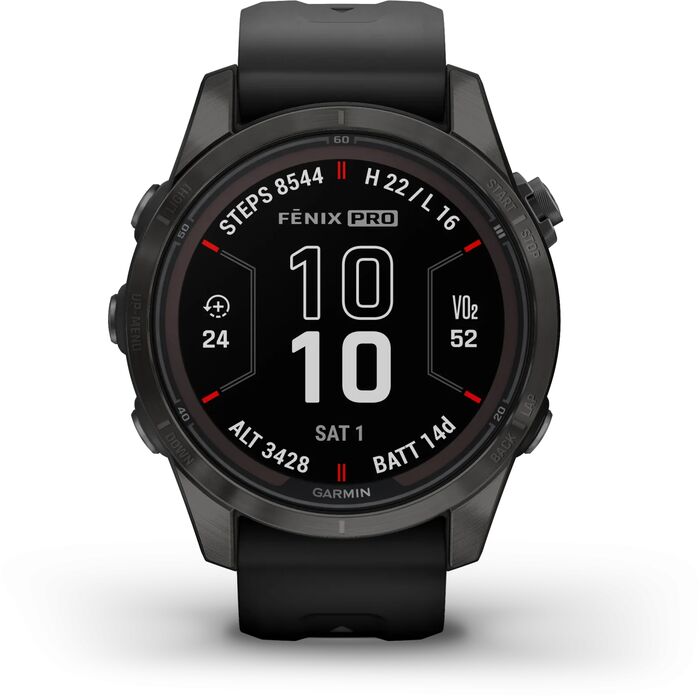 Garmin Fēnix 7S Pro Sapphire Solar snjallúr 42mm - DLC Titanium / Svart