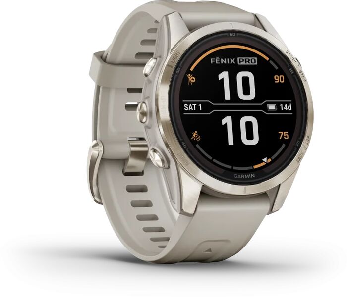 Garmin Fēnix 7S Pro Sapphire Solar snjallúr 42mm - Gyllt / Drapplitað