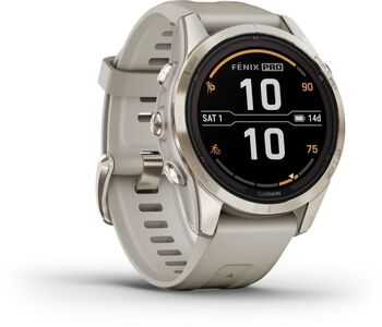 Garmin Fēnix 7S Pro Sapphire Solar snjallúr 42mm - Gyllt / Drapplitað 
