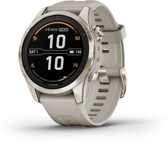 Garmin Fēnix 7S Pro Sapphire Solar snjallúr 42mm - Gyllt / Drapplitað