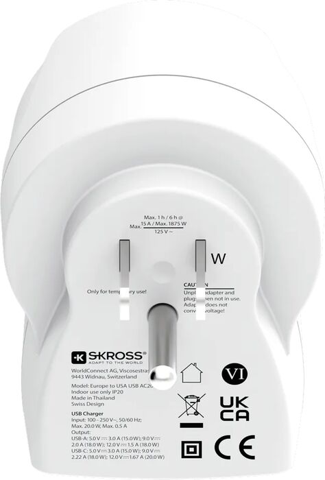 Skross EU í USA breytikló með USB-A og USB-C