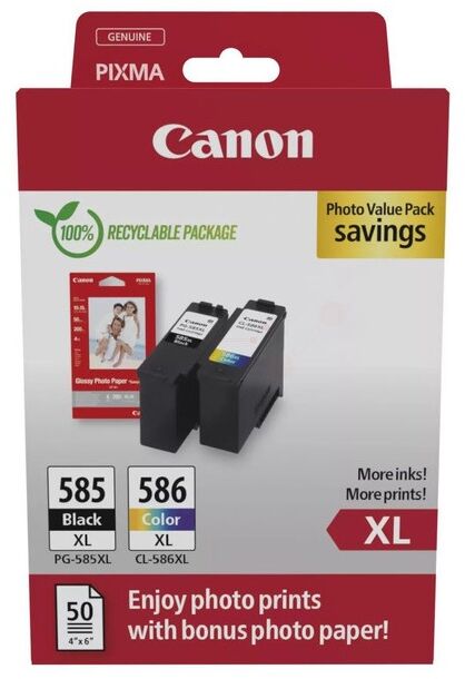 Canon PG585XL + CL586XL + ljósmyndapappír (50 stk)
