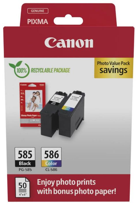 Canon PG585 + CL586 + ljósmyndapappír (50 stk)