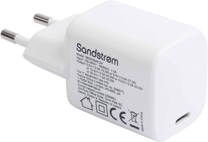 Sandstrøm 30W GaN USB-C PD hleðslutæki með USB-C snúru