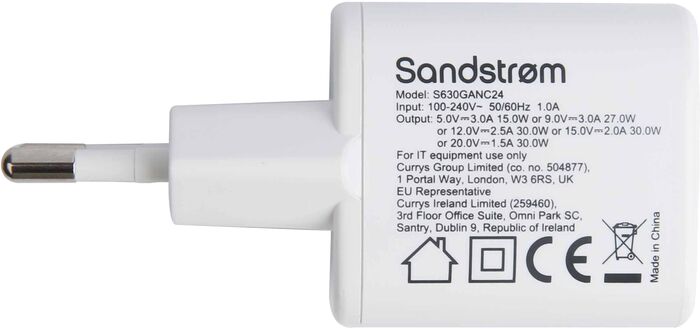 Sandstrøm 30W GaN USB-C PD hleðslutæki með USB-C snúru