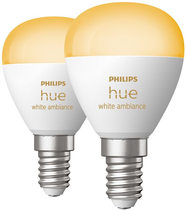Philips Hue E14 P45 White Ambiance snjallpera - 2 stk