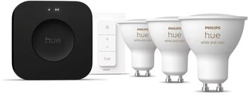 Philips Hue White og Color Ambiance 5W GU10 sett (3 perur + Hue tengistöð + Dimmir)