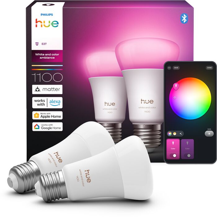Philips Hue E27 A60 lita snjallpera - 2 stk