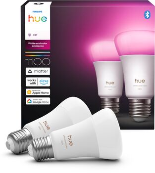 Philips Hue E27 A60 lita snjallpera - 2 stk