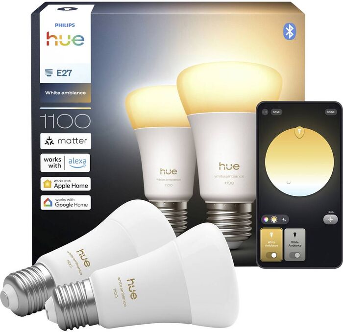 Philips Hue E27 White Ambiance snjallpera - 2 stk