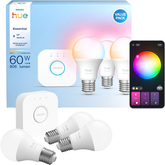 Philips Hue Essentials LED perur 8W E27 - 3 stk