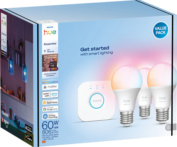 Philips Hue Essentials LED perur 8W E27 - 3 stk