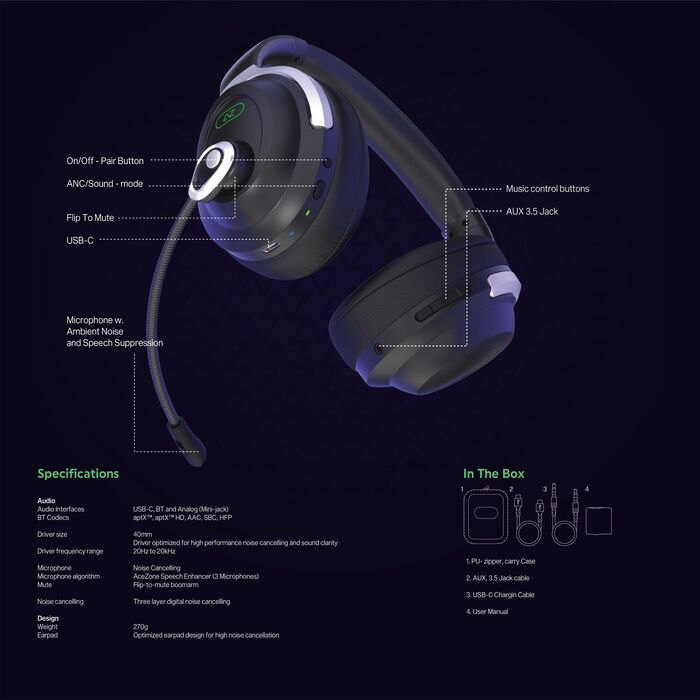 AceZone A-Spire þráðlaus leikjaheyrnartól 