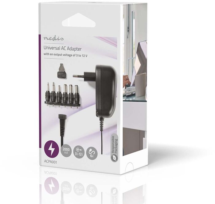 Nedis spennubreytir 240 V í 3–12 V — 7,2 W