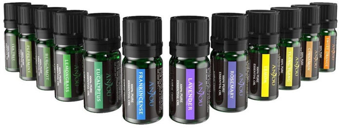 Anjou ilmolíu gjafasett 12x5ml - Lavender, Piparmynta, Lemon, Eucalyptus og fl.