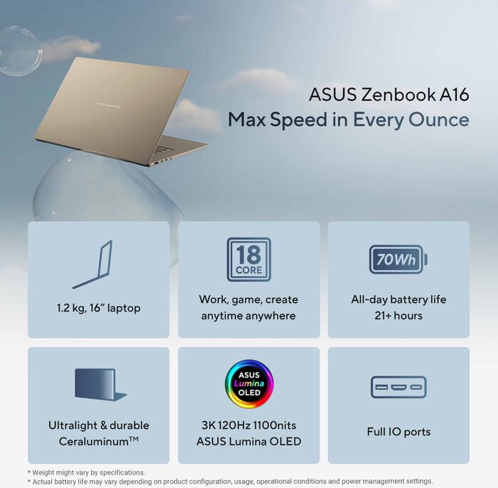 Asus Zenbook A16 UX3607 SDX2E/48/1TB/OLED Copilot+ 16" fartölva