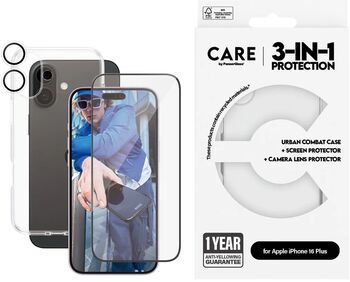 CARE iPhone 16 Plus 3-í-1 pakki - Glær