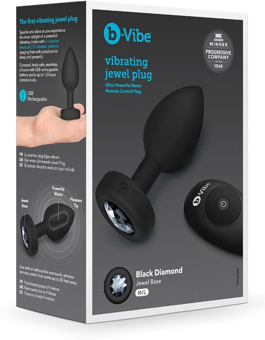 b-Vibe jewel rassaörvari með titring - M/L svartur