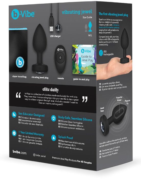 b-Vibe jewel rassaörvari með titring - M/L svartur