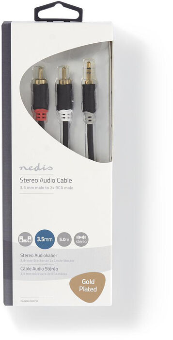 Nedis Mini Jack í 2x RCA snúra - 5 metrar