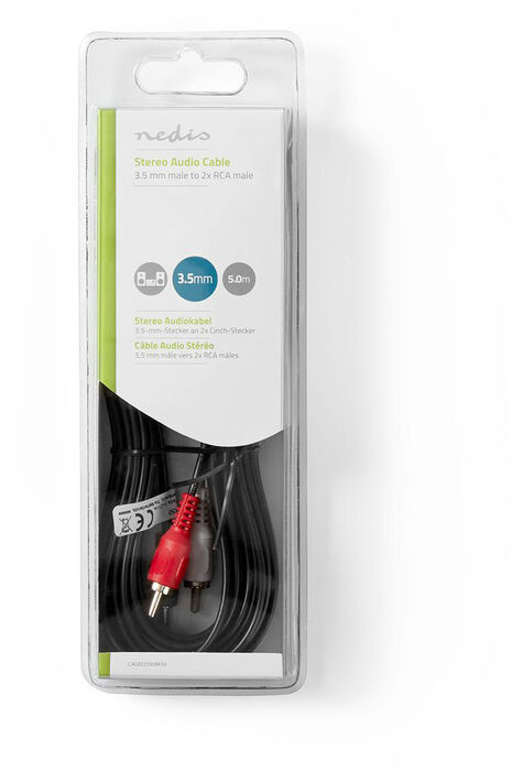 Nedis Mini Jack í 2x RCA snúra - 5 metrar