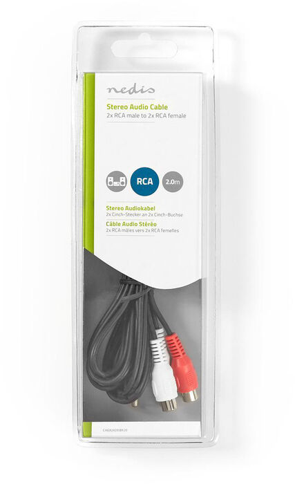 Nedis 2x RCA KK í 2x RCA KVK snúra - 2 metrar