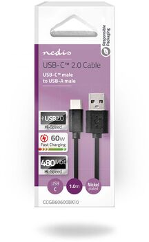 Nedis USB-A í USB-C 60W snúra - 1 metri