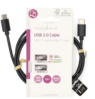 Nedis USB-C í USB-C 60W snúra - 1 metri