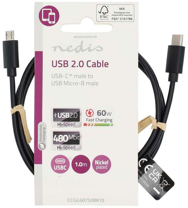 Nedis USB-C í USB Micro-B snúra - 1 metri