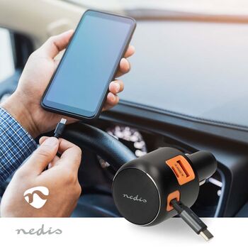 Nedis 60 W bílhleðslutæki með útdraganlegri USB-C snúru - Dökkgrátt