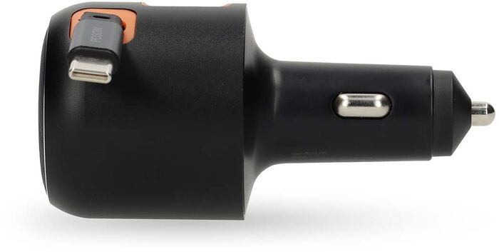 Nedis 60 W bílhleðslutæki með útdraganlegri USB-C snúru - Dökkgrátt