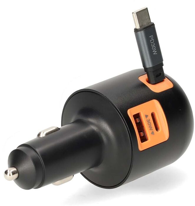 Nedis 60 W bílhleðslutæki með útdraganlegri USB-C snúru - Dökkgrátt