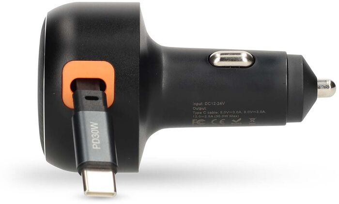 Nedis hleðslutæki í bíl m. útraganlega snúru - Svart