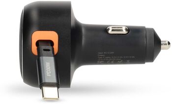 Nedis hleðslutæki í bíl m. útraganlega snúru - Svart