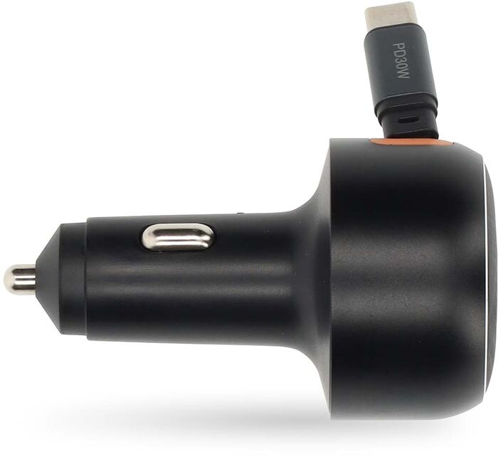 Nedis hleðslutæki í bíl m. útraganlega snúru - Svart