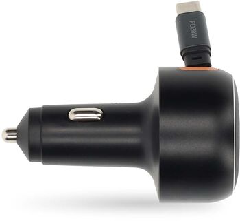 Nedis hleðslutæki í bíl m. útraganlega snúru - Svart