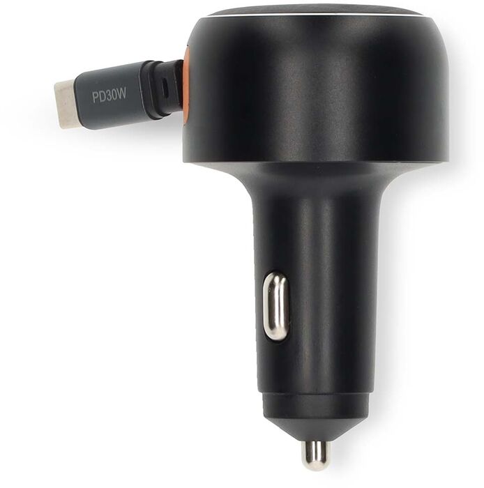 Nedis hleðslutæki í bíl m. útraganlega snúru - Svart