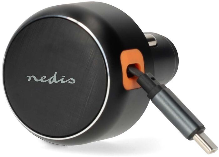 Nedis hleðslutæki í bíl m. útraganlega snúru - Svart