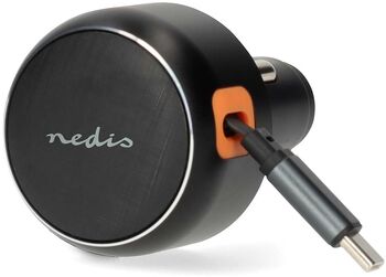 Nedis hleðslutæki í bíl m. útraganlega snúru - Svart