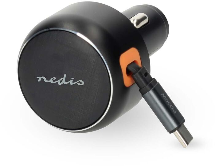Nedis hleðslutæki í bíl m. útraganlega snúru - Svart