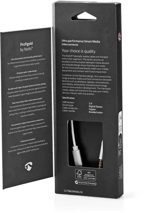 Nedis USB-C í Mini Jack snúra - 1 metri 