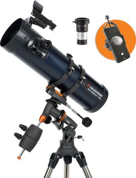 Celestron Astromaster 130EQ með símahaldara og T-2 Barlow linsu