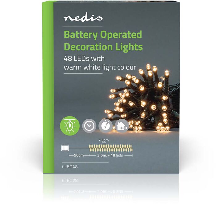 Nedis rafhlöðuknúin LED jólasería - 48 ljós, 3,6 m