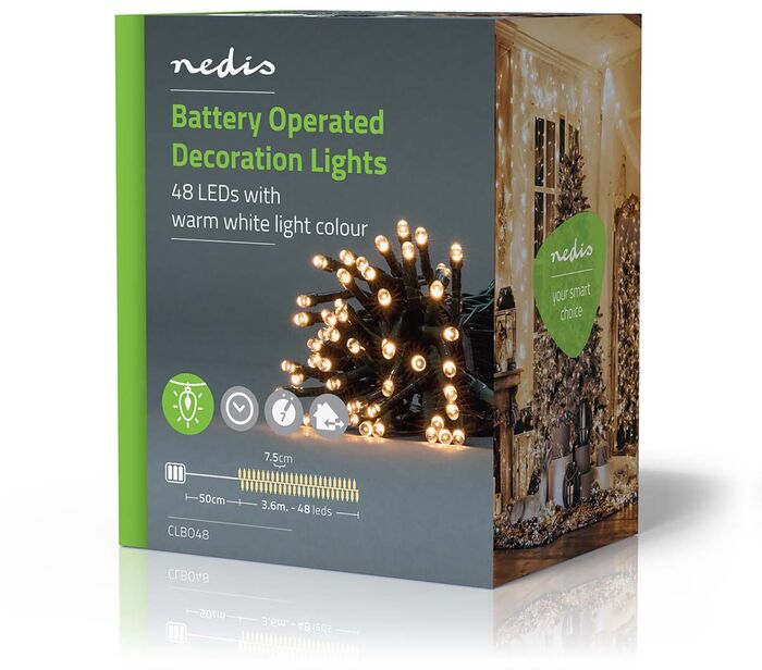 Nedis rafhlöðuknúin LED jólasería - 48 ljós, 3,6 m