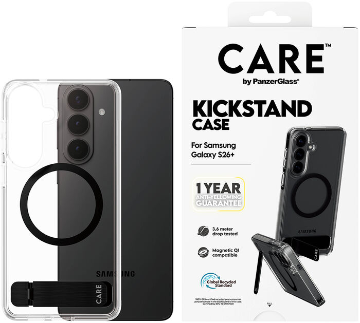 PanzerGlass Care Samsung S26+ símahulstur með standi - Glært