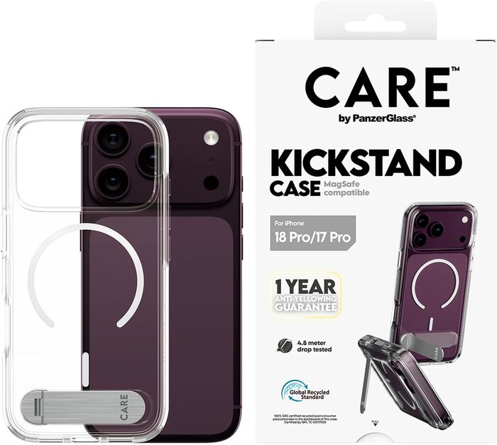 PanzerGlass CARE iPhone 18/17 Pro Kickstand MagSafe símahulstur - Glært