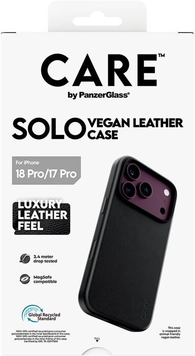 PanzerGlass CARE iPhone 18/17 Pro vegan leður símahulstur - Svart