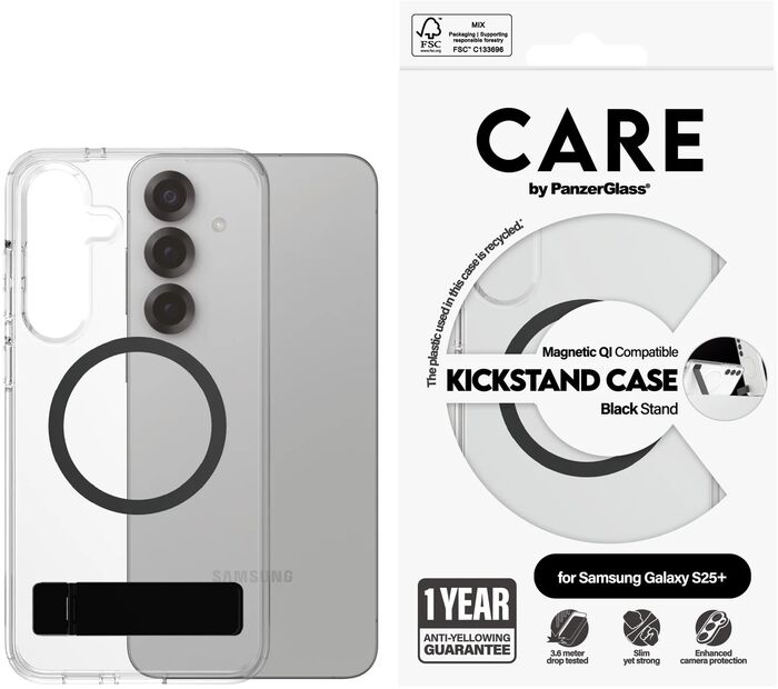 PanzerGlass Care Samsung S25+ símahulstur með standi - Glært