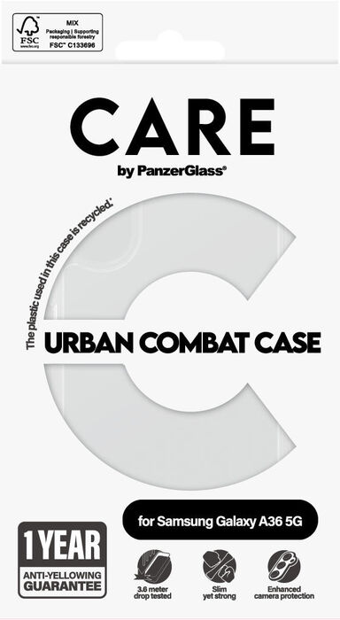 Product image not available for PanzerGlass Care Samsung Galaxy A36 Urban Combat símahulstur - Glært